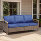 73.6" Wide Outdoor Wicker Patio Sofa, Deep Seating Outdoor Couch with Cushions for Porch Garden, Blue