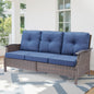 73.4" Wide Outdoor Wicker Sofa, Patio Outdoor Couch with Blue Cushions for Porch Garden