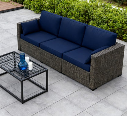 Seater Rattan Sofa,Patio Couch Deep Seating Outdoor Sofa with Removable Cushions,Outdoor Furniture for Balcony, Deck, Garden and Poolside