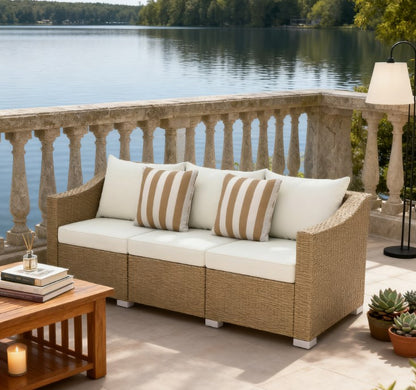 Outdoor Furniture Rattan Sofa,Rattan Wicker Seater Patio Couch with Cushions,Throw Pillows