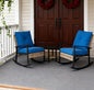 Rattan Rocking Chairs, Coffee Table,Button Tufted Cushions with Patio Furniture Set