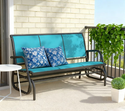 Outdoor Patio Glider Bench,Porch Glider Swing with 3 Seats,Breathable Mesh Fabric, Metal Frame