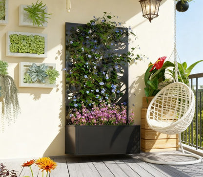 Freestanding or Wall Mounted Flower Bed,Metal Garden Bed with Trellis for Climbing Plants,for Garden, Patio, Balcony
