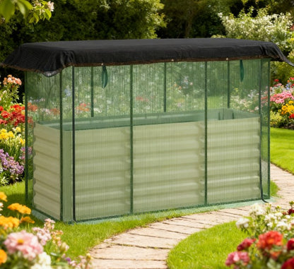 Galvanized Steel Planter Box,Crop Cage and Shade Cloth with Raised Garden Bed