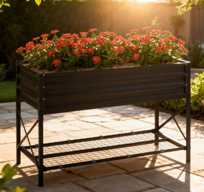 Metal Planter Box,Galvanized Raised Garden Bed,with Legs,Storage Shelf and Bed Liner