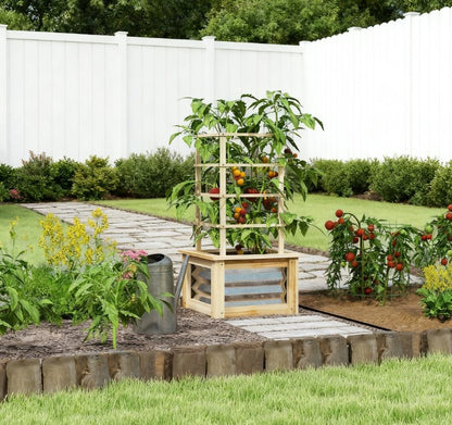Galvanized Planter Box Elevated Garden Bed,Wooden Raised Garden Bed with Trellis,for Garden,Patio