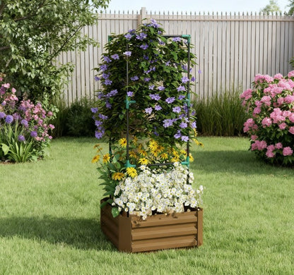 Garden Bed,Raised Garden Bed,Galvanized Planter Box with Cage for Climbing Vines