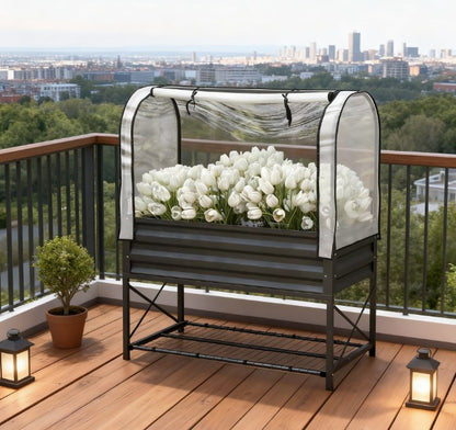 Metal Elevated Planter Box,Raised Garden Bed with Legs and Cover,with Bottom Shelf and Liner for Vegetables