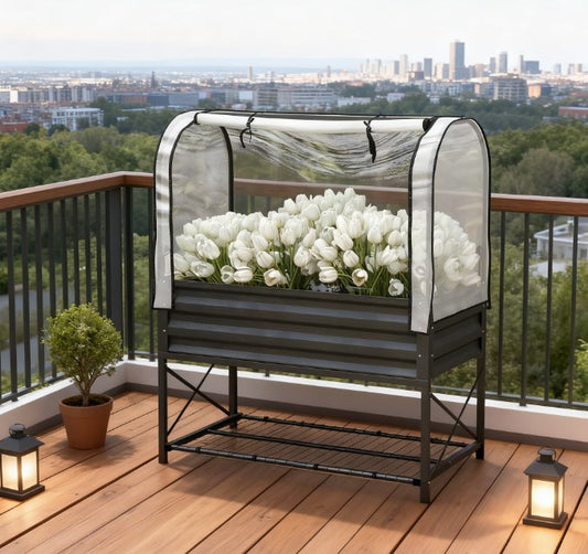 Metal Elevated Planter Box,Raised Garden Bed with Legs and Cover,with Bottom Shelf and Liner for Vegetables