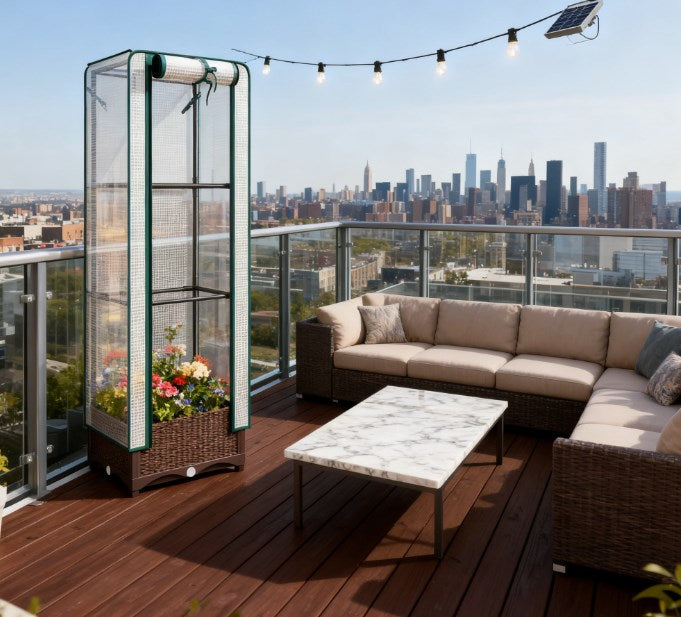 Portable Outdoor Plant Box,Garden Bed with Trellis,with Cover,Drainage Holes and Zipper Door