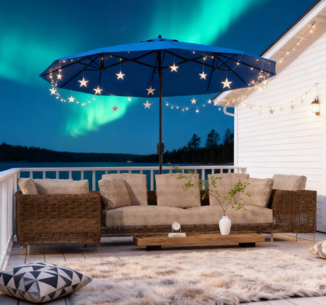Outdoor Umbrella,Double-sided Patio Umbrella,with Push Button Tilt and Crank,3 Air Vents and 12 Ribs