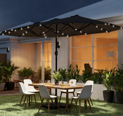 Easy to Use Double-Sided Parasol with Base,Patio Parasol with LED Solar Lights,Parasol Double-Sided Sun Umbrella