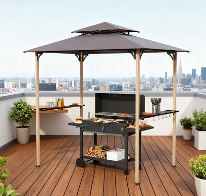 Double Tiered Barbecue Grill Gazebo Shelter,Grill Gazebo with Side Shelves and Hooks