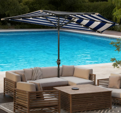 UPF 30+ Small Balcony Umbrella,Half Umbrella Outdoor Patio Umbrella,Vented Half Patio Umbrella with Crank Ribs, Porch Umbrella
