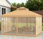 Outdoor Double Roof Outdoor Gazebo Canopy Shelter with Netting,Patio Gazebo with Corner Frame Shelves