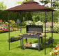 2-Tier Outdoor BBQ Gazebo,BBQ Grill Gazebo,with 2 Side Shelves,Storage Baskets,Ceiling Hook