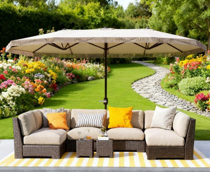 Extra Large Outdoor Umbrella,Rectangle Patio Umbrella,with Fringe and Crank Handle