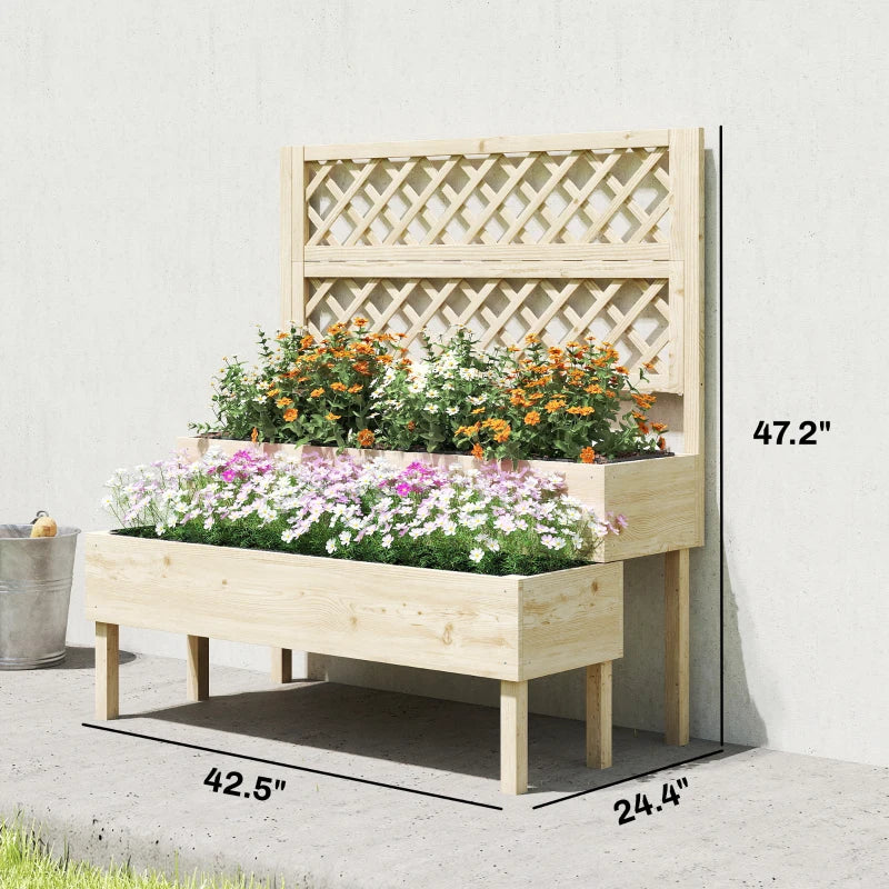 Patio Elevated Planter Box, Trellis Planter Box - Natural Wood
