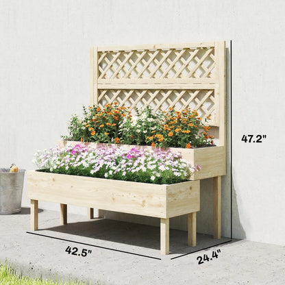Patio Elevated Planter Box, Trellis Planter Box - Natural Wood