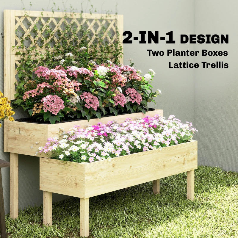 Patio Elevated Planter Box, Trellis Planter Box - Natural Wood
