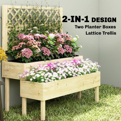 Patio Elevated Planter Box, Trellis Planter Box - Natural Wood
