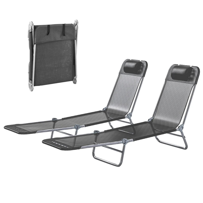 Black Mesh Steel Poolside Lounge Chairs Set of 2 for Outdoor Relaxation