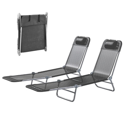 Black Mesh Steel Poolside Lounge Chairs Set of 2 for Outdoor Relaxation