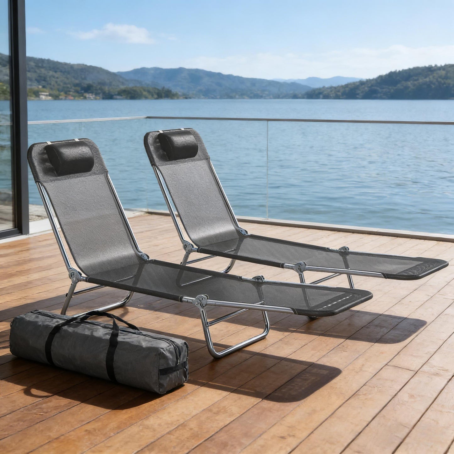 Handy Folding Chaise Lounge Chairs,2 Piece Sun Loungers Chairs