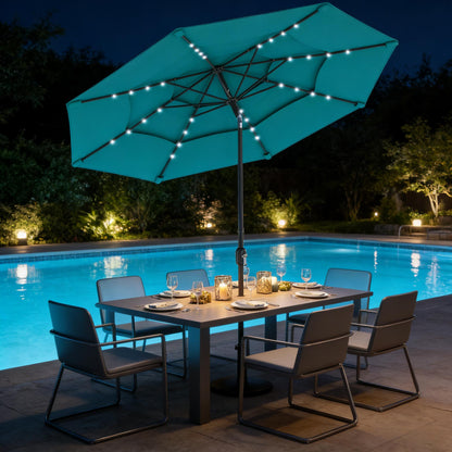 Teal Patio Umbrella with Solar LED Lights - 117" Diameter