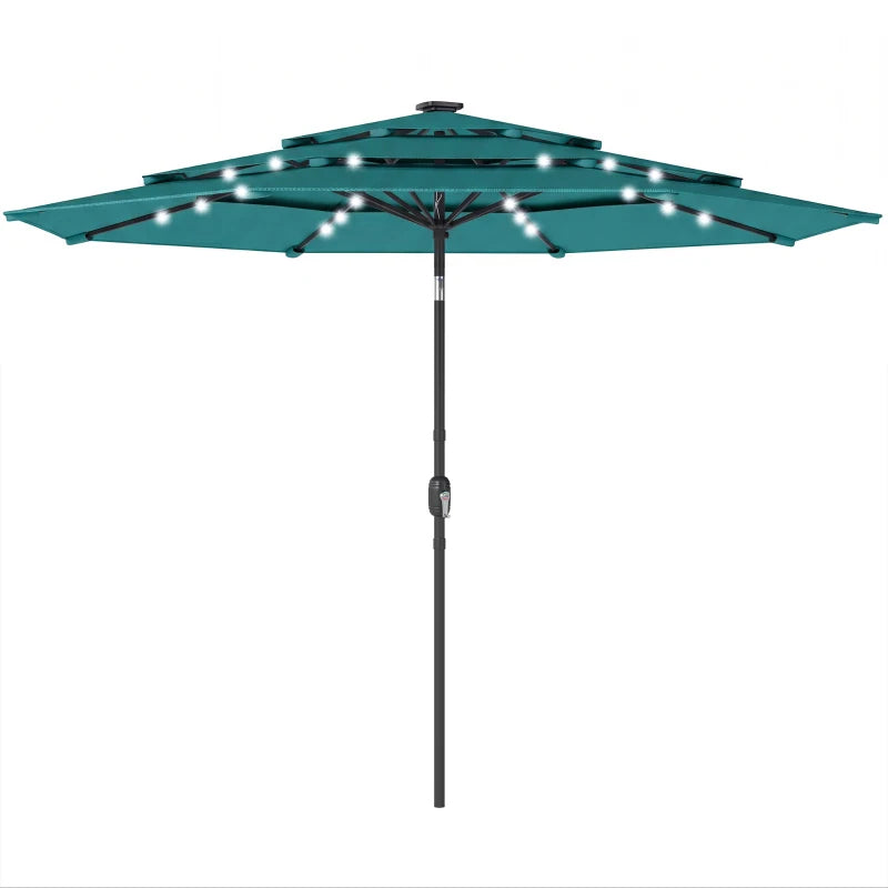 Teal Patio Umbrella with Solar LED Lights - 117" Diameter