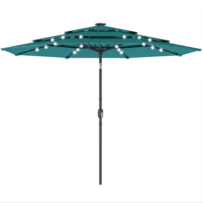 Teal Patio Umbrella with Solar LED Lights - 117" Diameter