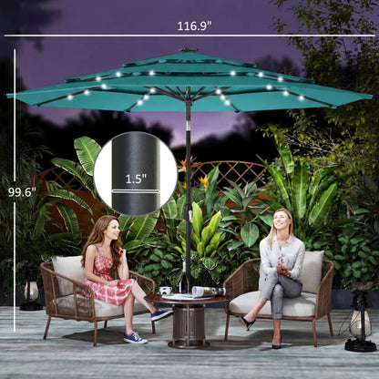 Teal Patio Umbrella with Solar LED Lights - 117" Diameter