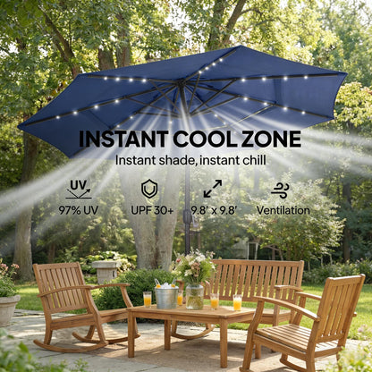 Navy Blue Solar Patio Umbrella for Poolside Dining and Garden Shade