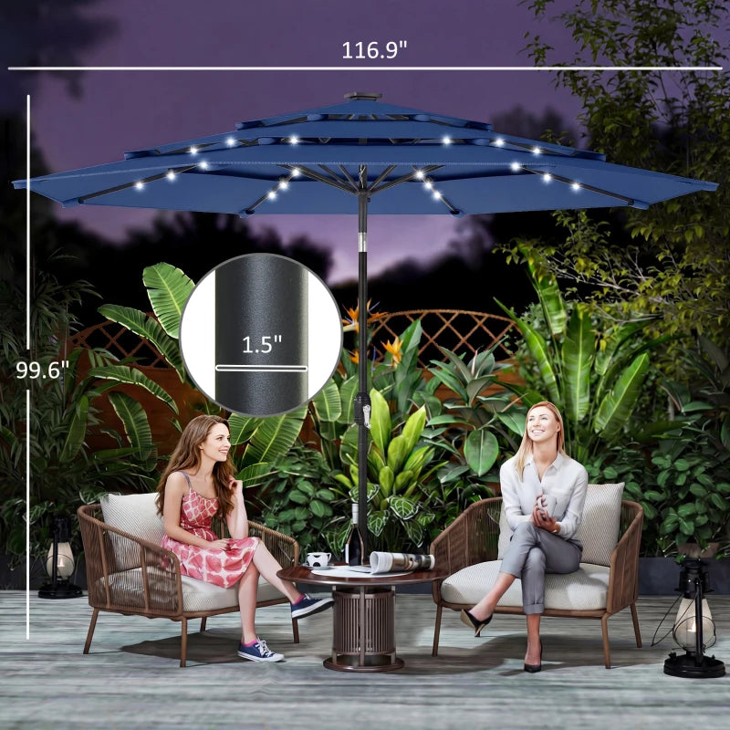 Navy Blue Solar Patio Umbrella for Poolside Dining and Garden Shade