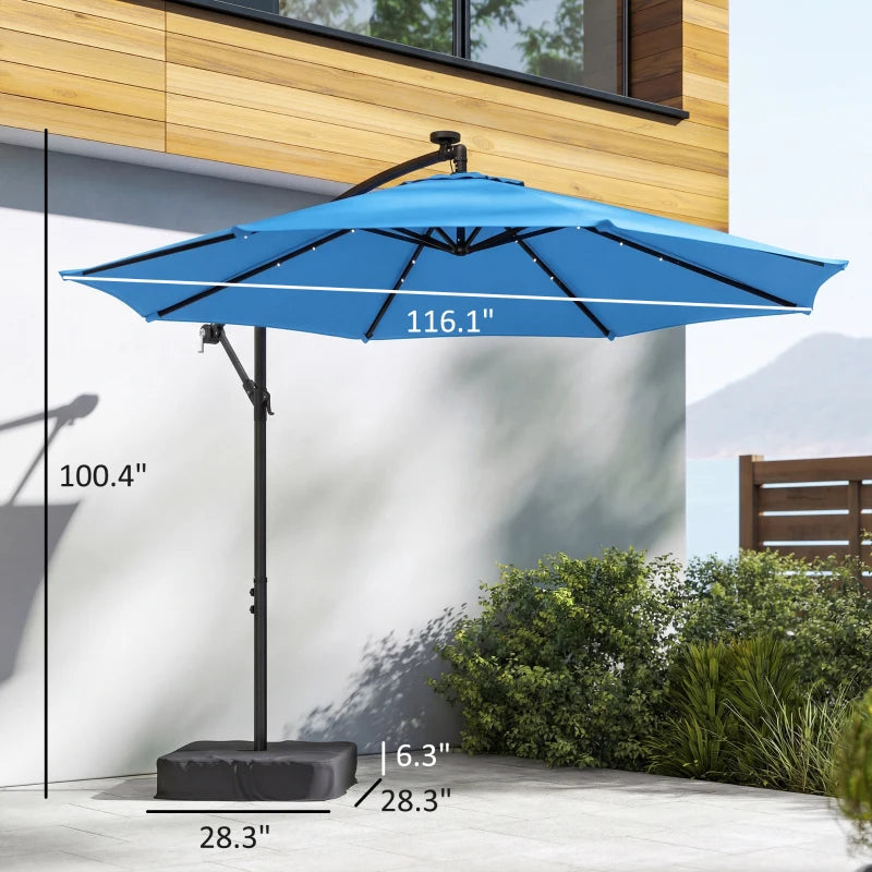 Lake Blue Cantilever Patio Umbrella - Solar Powered Shade