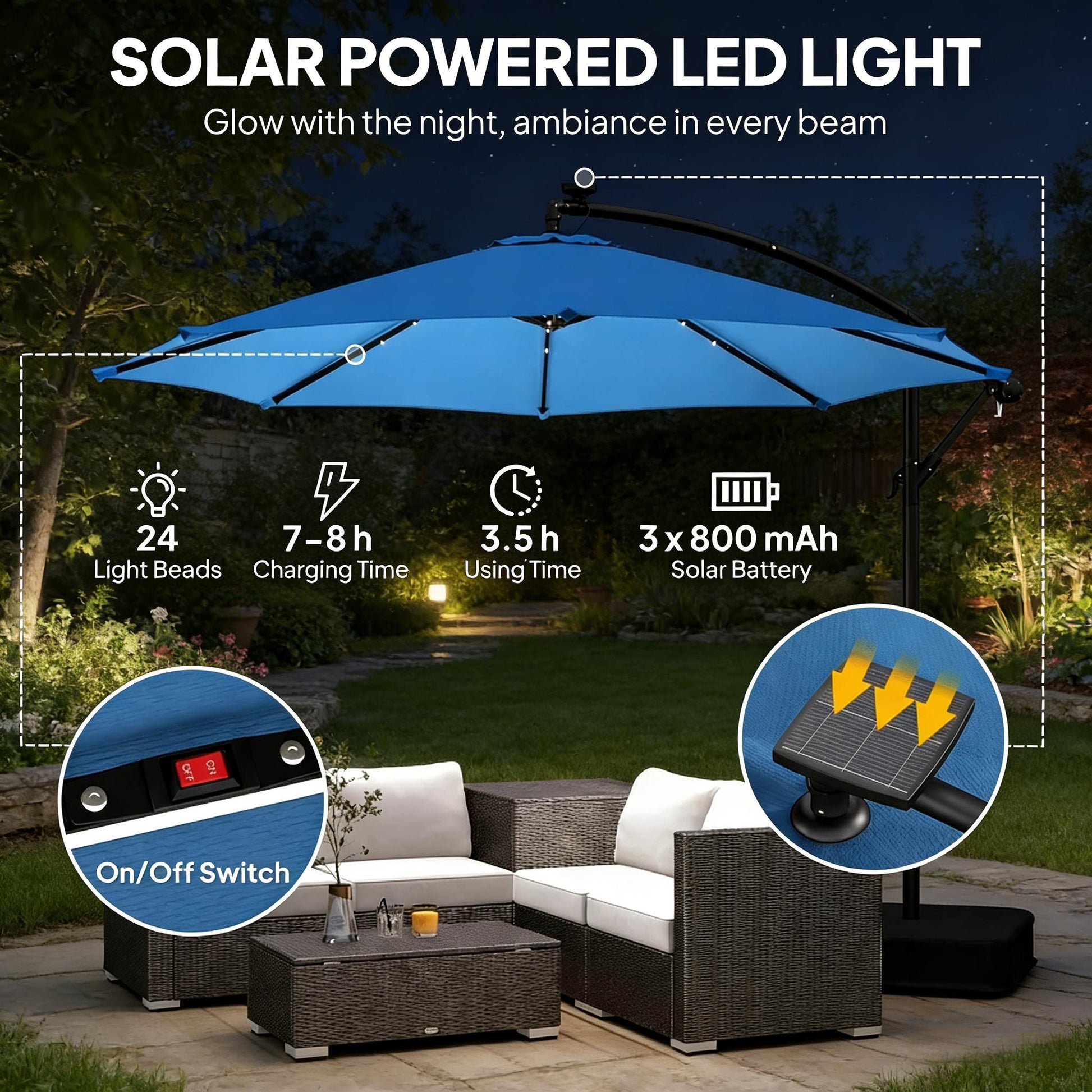 Lake Blue Cantilever Patio Umbrella - Solar Powered Shade