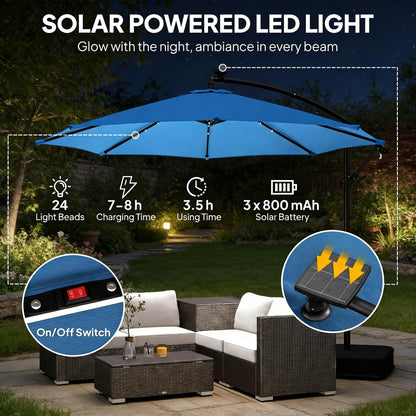 Lake Blue Cantilever Patio Umbrella - Solar Powered Shade