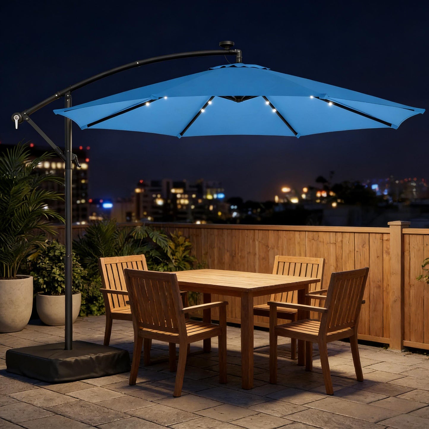 Lake Blue Cantilever Patio Umbrella - Solar Powered Shade
