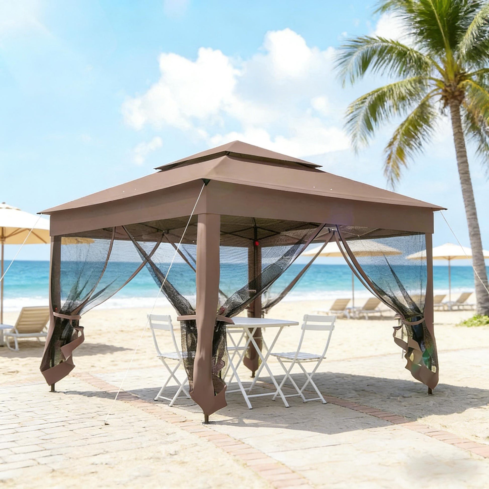 128" Black Brown Pop Up Patio Gazebo - Outdoor Shade Shelter