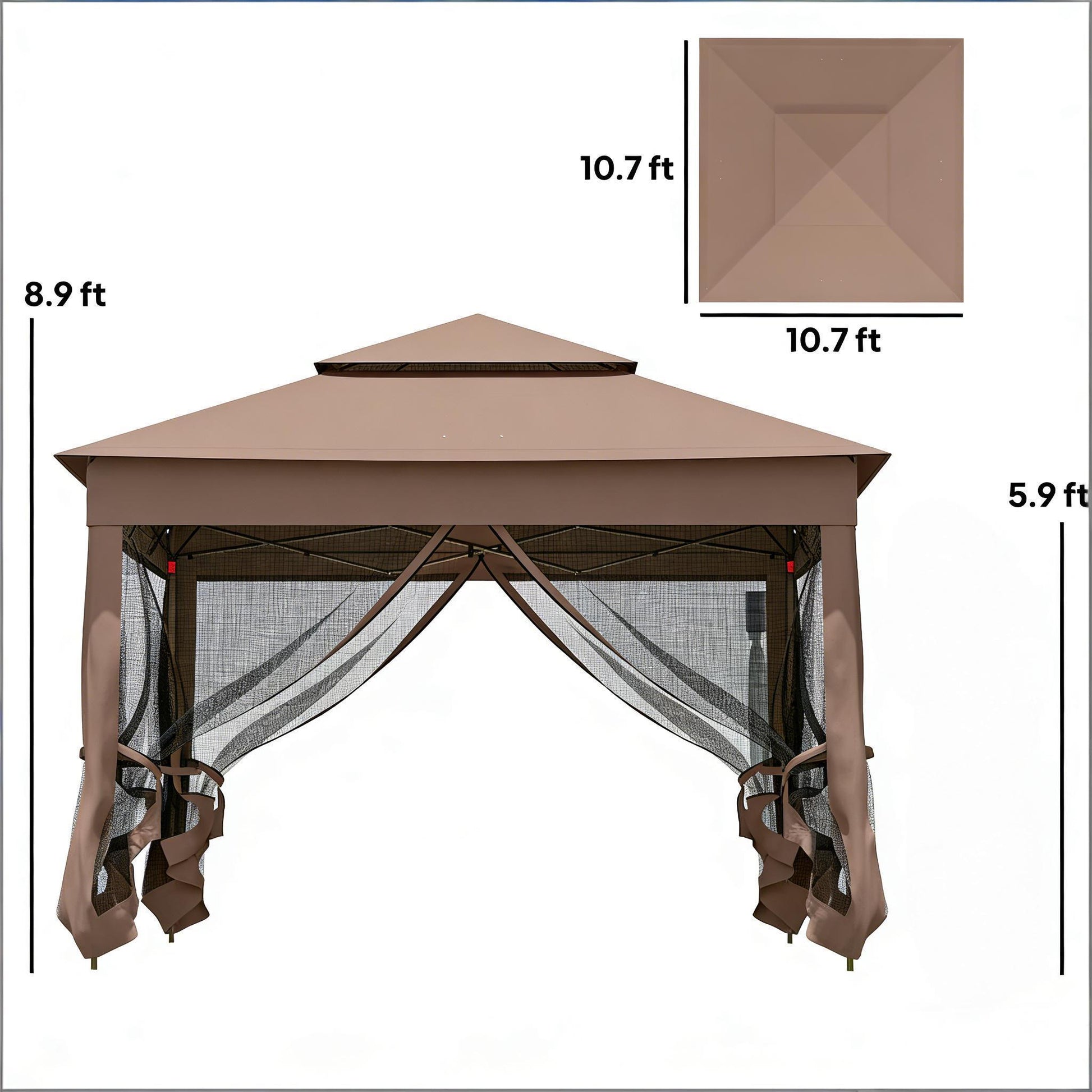 128" Black Brown Pop Up Patio Gazebo - Outdoor Shade Shelter