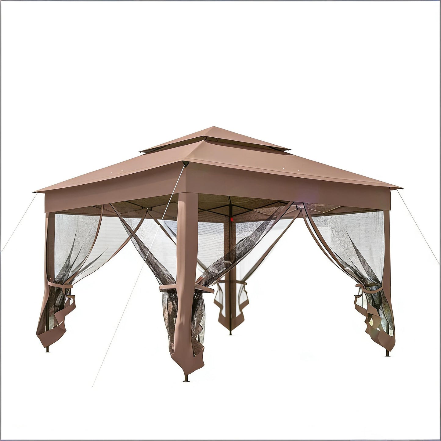 128" Black Brown Pop Up Patio Gazebo - Outdoor Shade Shelter