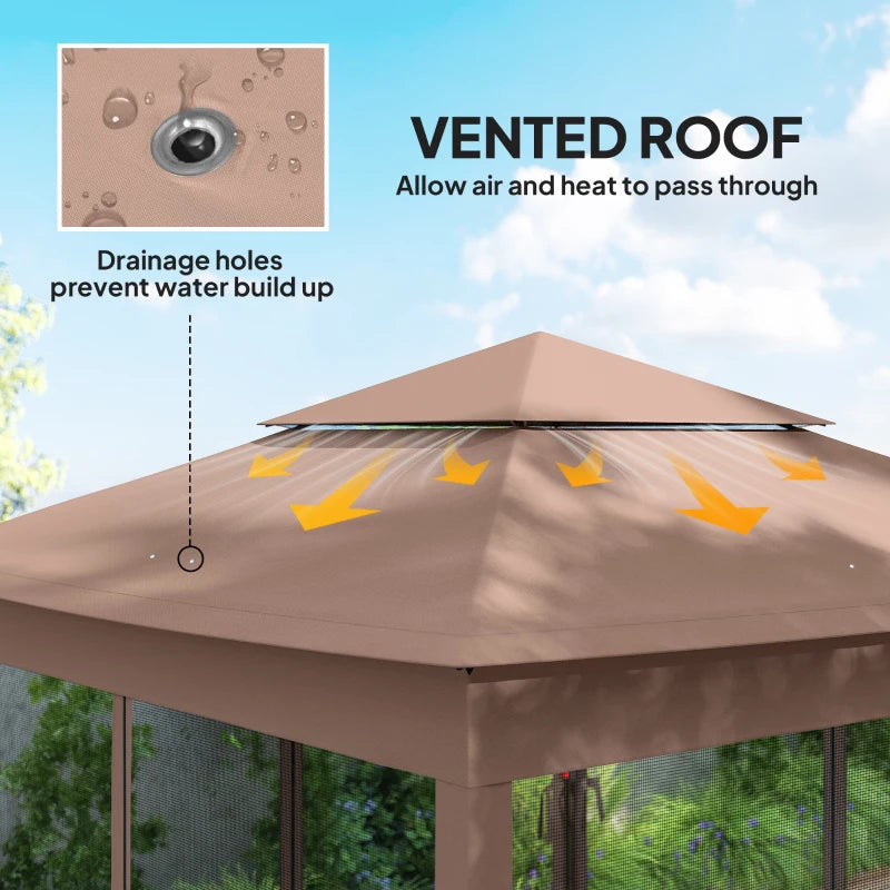 128" Black Brown Pop Up Patio Gazebo - Outdoor Shade Shelter