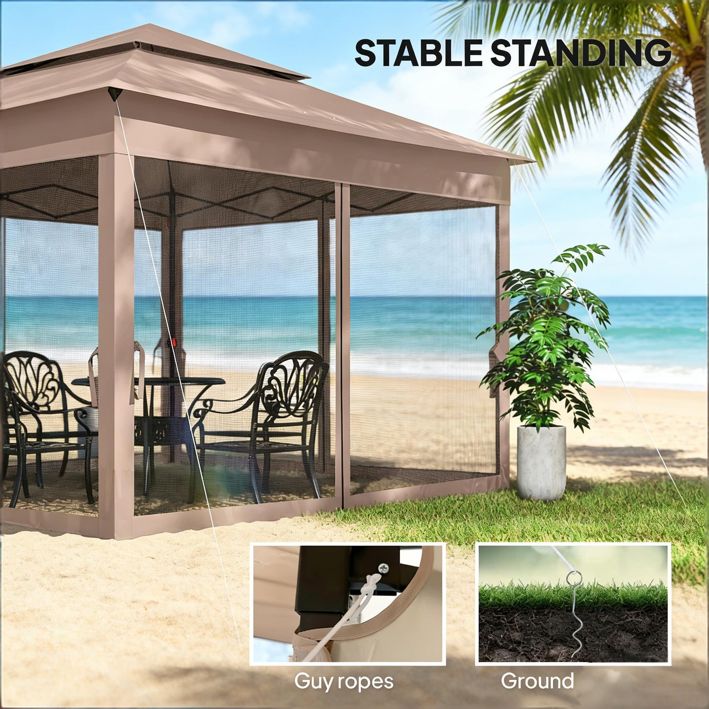 128" Black Brown Pop Up Patio Gazebo - Outdoor Shade Shelter