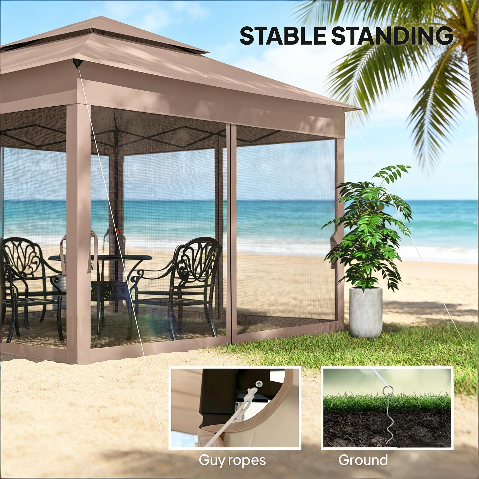 128" Black Brown Pop Up Patio Gazebo - Outdoor Shade Shelter