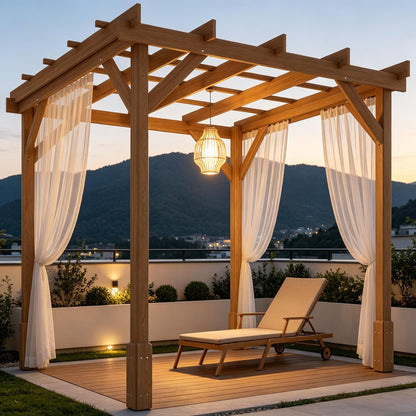 Wood Pergola, Outdoor Gazebo Grape Trellis with Stable Structure for Climbing Plant Support 6.6' x 6.6'
