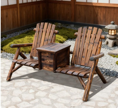 Double Adirondack Chair Loveseat,Double Wooden Adirondack Chair with Ice Bucket,Outdoor Loveseat with High Backrest