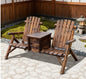 Double Adirondack Chair Loveseat,Double Wooden Adirondack Chair with Ice Bucket,Outdoor Loveseat with High Backrest