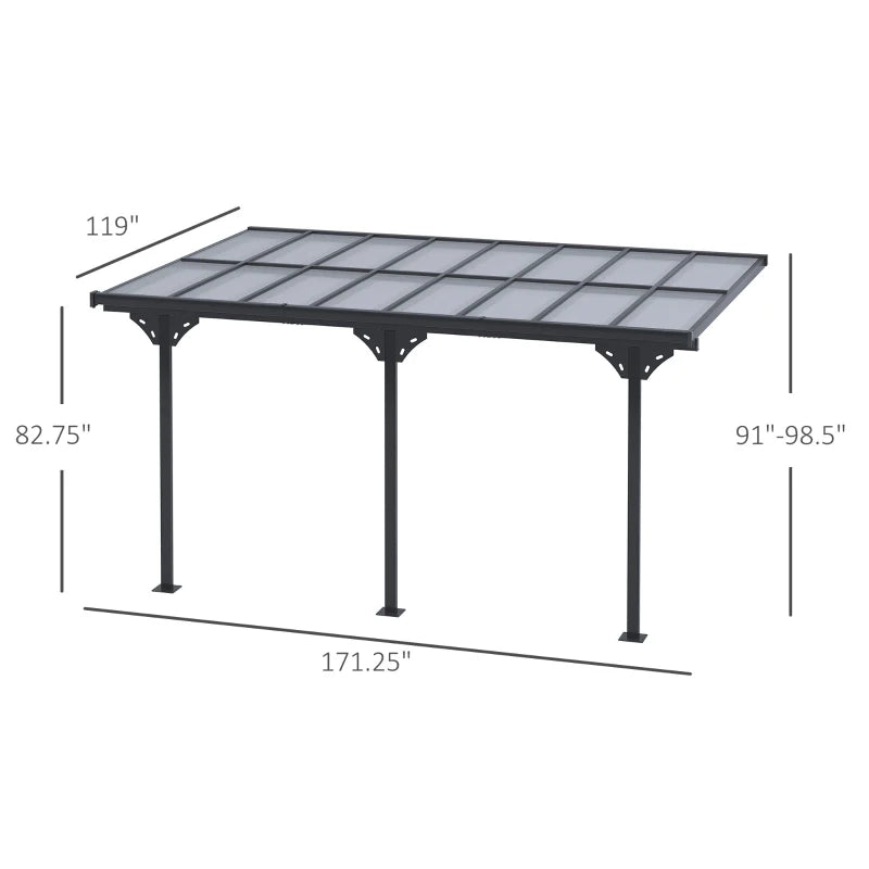 Gray Aluminum Deck Pergola - Wall Mounted Outdoor Awning