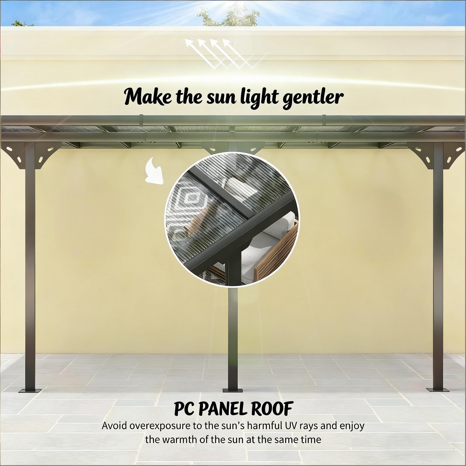 Gray Aluminum Deck Pergola - Wall Mounted Outdoor Awning
