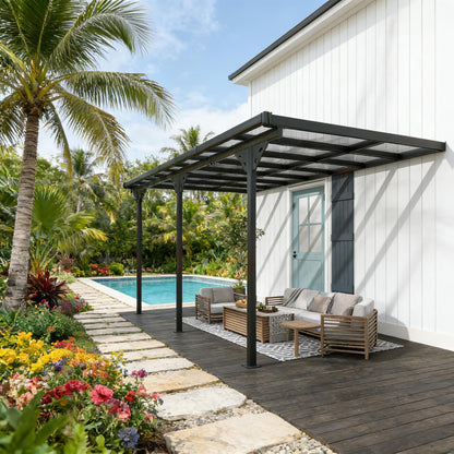 Gray Aluminum Deck Pergola - Wall Mounted Outdoor Awning